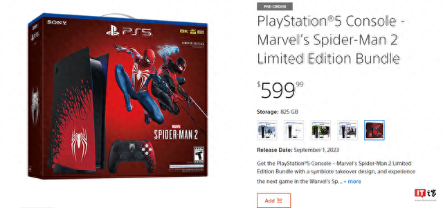 索尼PS5蜘蛛侠限量版套装开启预订，599.99美元